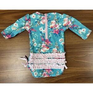 RuffleButts 0-3m Girls UPF 50+ Long Sleeve One Piece Swimsuit with Zipper Floral